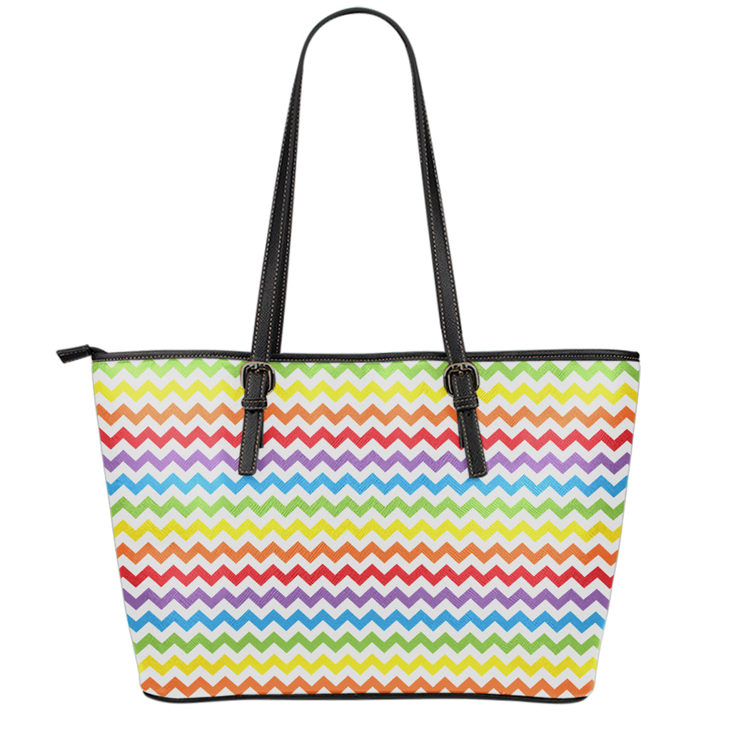 Rainbow Chevron Pattern Print Leather Tote Bag