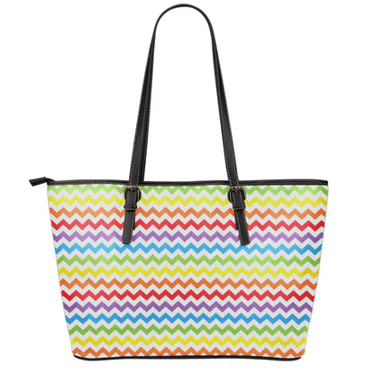 Rainbow Chevron Pattern Print Leather Tote Bag