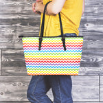 Rainbow Chevron Pattern Print Leather Tote Bag