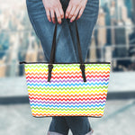 Rainbow Chevron Pattern Print Leather Tote Bag