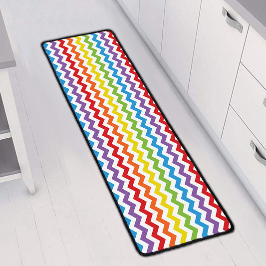 Rainbow Chevron Pattern Print Long Kitchen Mat