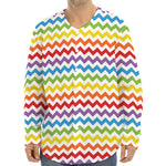 Rainbow Chevron Pattern Print Long Sleeve Baseball Jersey