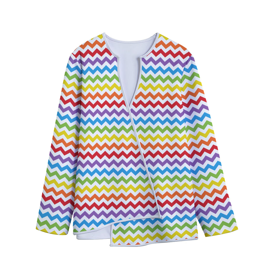 Rainbow Chevron Pattern Print Long Sleeve Short Coat