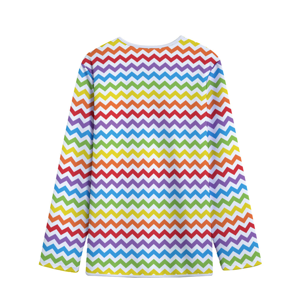 Rainbow Chevron Pattern Print Long Sleeve Short Coat