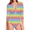 Rainbow Chevron Pattern Print Long Sleeve Swimsuit
