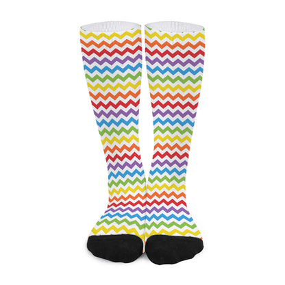 Rainbow Chevron Pattern Print Long Socks