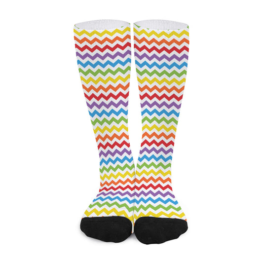 Rainbow Chevron Pattern Print Long Socks