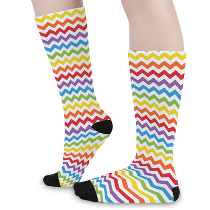 Rainbow Chevron Pattern Print Long Socks