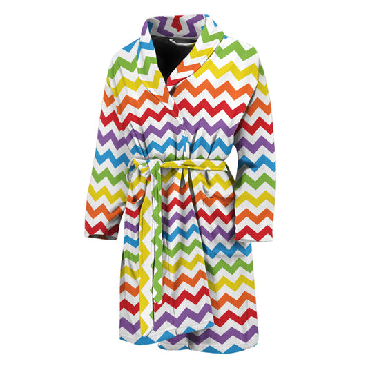 Rainbow Chevron Pattern Print Men's Bathrobe