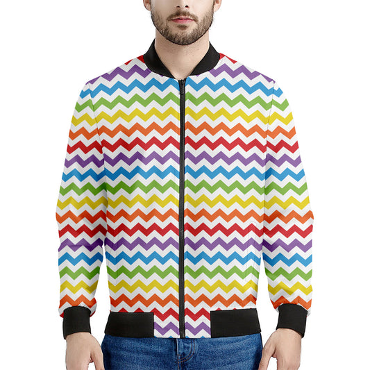 Rainbow Chevron Pattern Print Men's Bomber Jacket