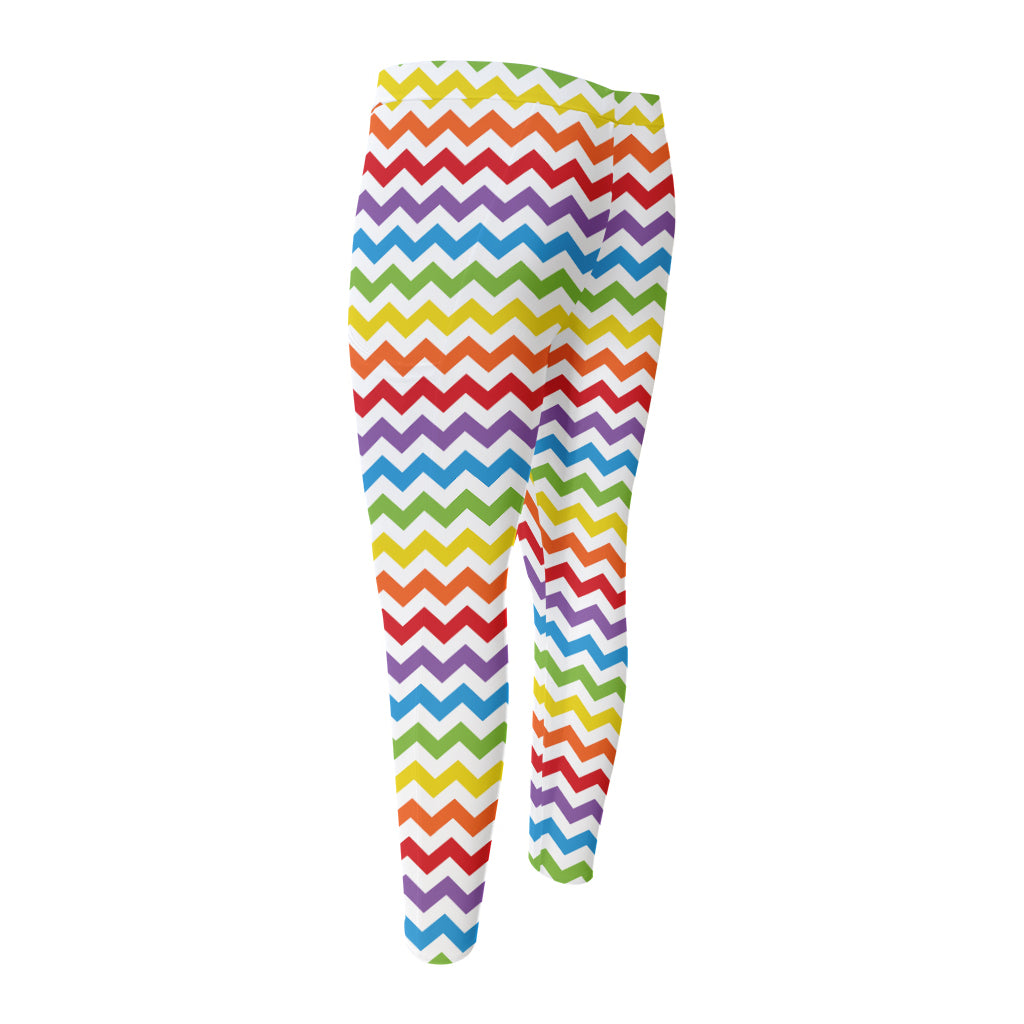 Rainbow Chevron Pattern Print Men's Compression Pants