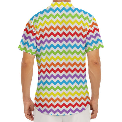 Rainbow Chevron Pattern Print Men's Deep V-Neck Shirt