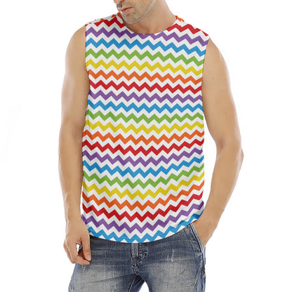 Rainbow Chevron Pattern Print Men's Fitness Tank Top