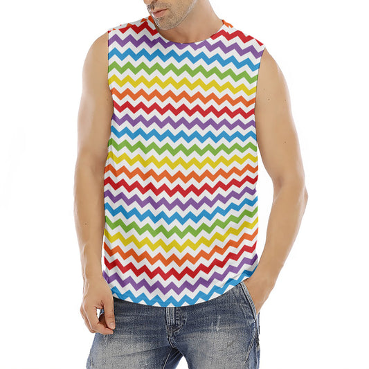 Rainbow Chevron Pattern Print Men's Fitness Tank Top