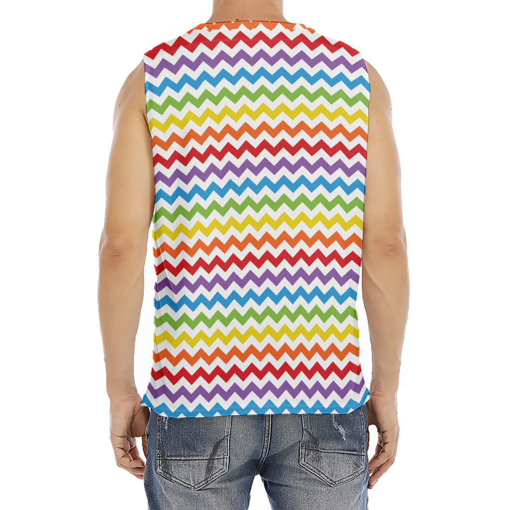 Rainbow Chevron Pattern Print Men's Fitness Tank Top