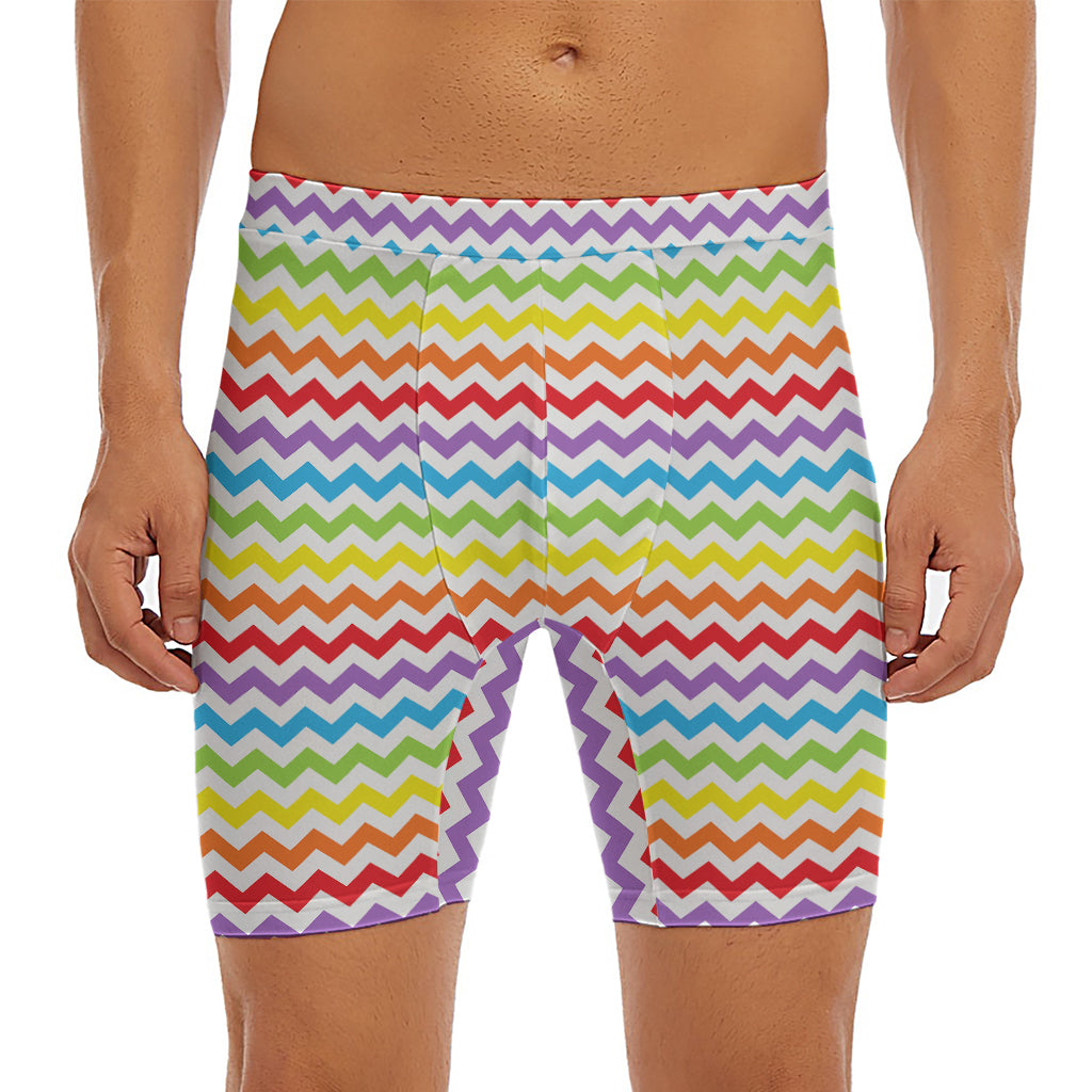 Rainbow Chevron Pattern Print Men's Long Boxer Briefs