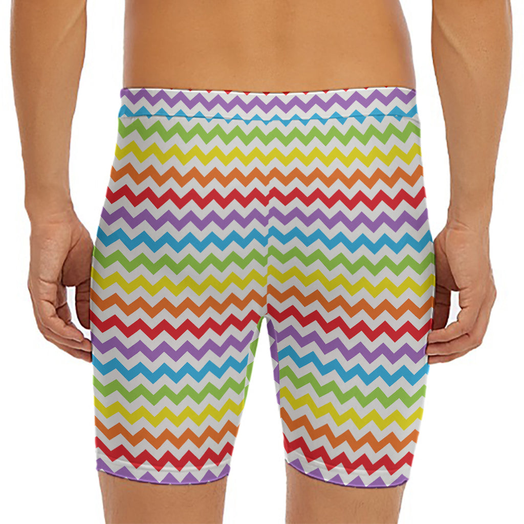 Rainbow Chevron Pattern Print Men's Long Boxer Briefs