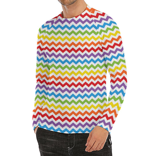 Rainbow Chevron Pattern Print Men's Long Sleeve Rash Guard