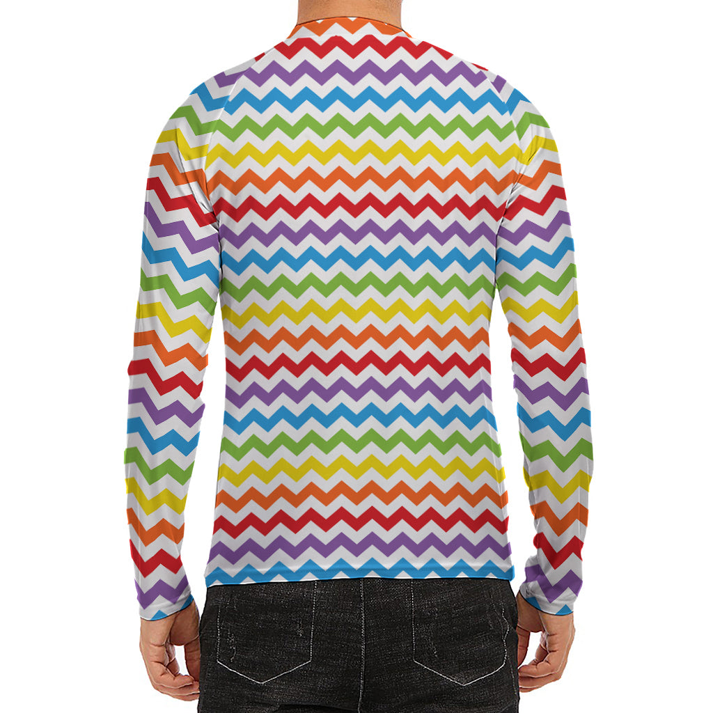 Rainbow Chevron Pattern Print Men's Long Sleeve Rash Guard