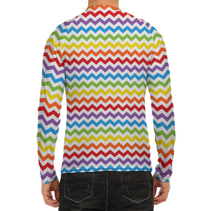 Rainbow Chevron Pattern Print Men's Long Sleeve Rash Guard