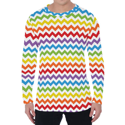 Rainbow Chevron Pattern Print Men's Long Sleeve T-Shirt