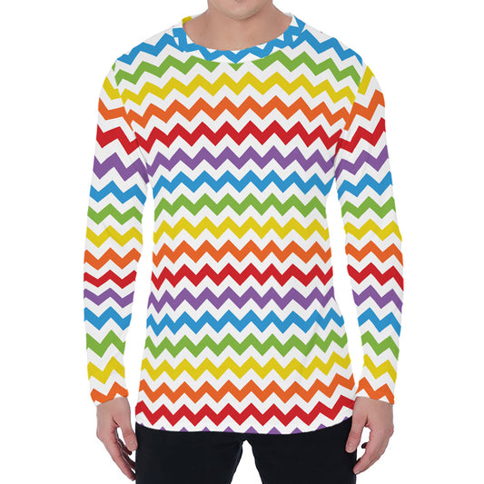 Rainbow Chevron Pattern Print Men's Long Sleeve T-Shirt