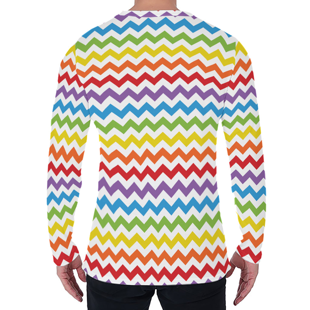 Rainbow Chevron Pattern Print Men's Long Sleeve T-Shirt