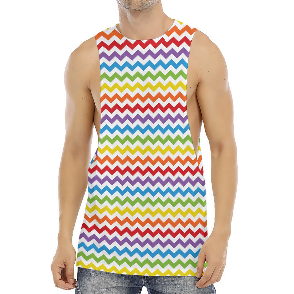 Rainbow Chevron Pattern Print Men's Muscle Tank Top