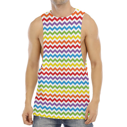 Rainbow Chevron Pattern Print Men's Muscle Tank Top