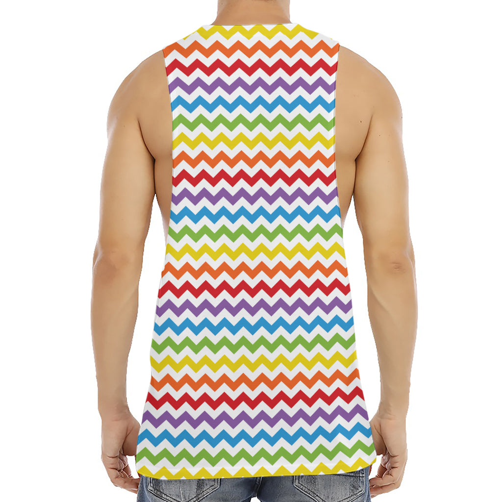 Rainbow Chevron Pattern Print Men's Muscle Tank Top