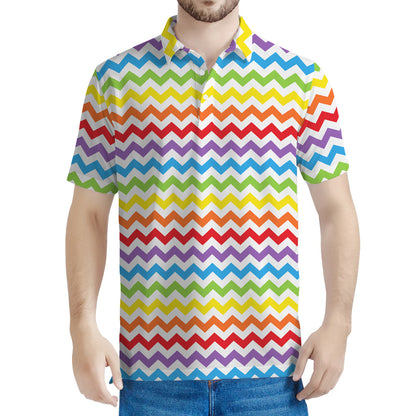 Rainbow Chevron Pattern Print Men's Polo Shirt
