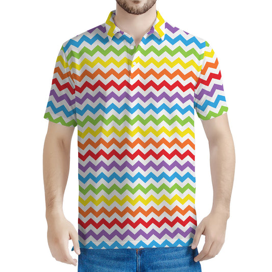 Rainbow Chevron Pattern Print Men's Polo Shirt