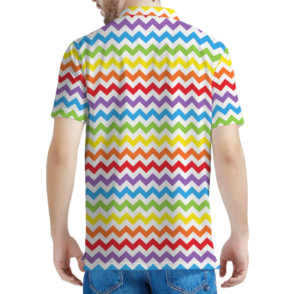 Rainbow Chevron Pattern Print Men's Polo Shirt