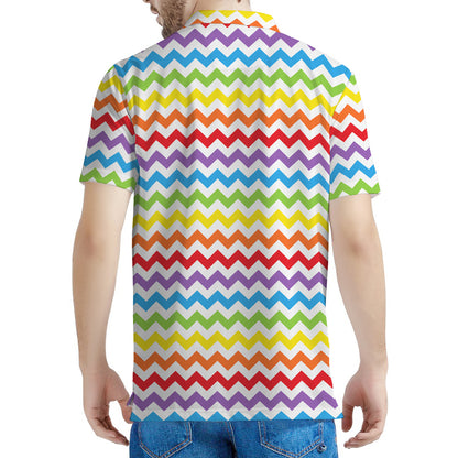 Rainbow Chevron Pattern Print Men's Polo Shirt