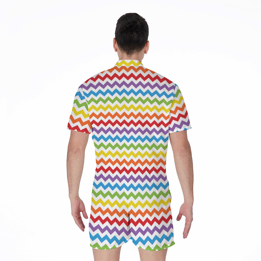 Rainbow Chevron Pattern Print Men's Rompers