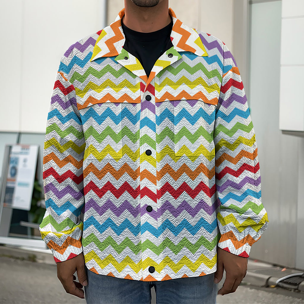 Rainbow Chevron Pattern Print Men's Shirt Jacket