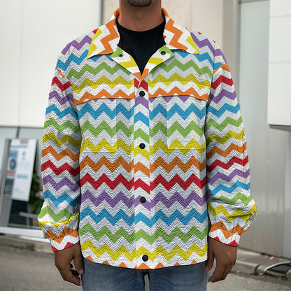 Rainbow Chevron Pattern Print Men's Shirt Jacket