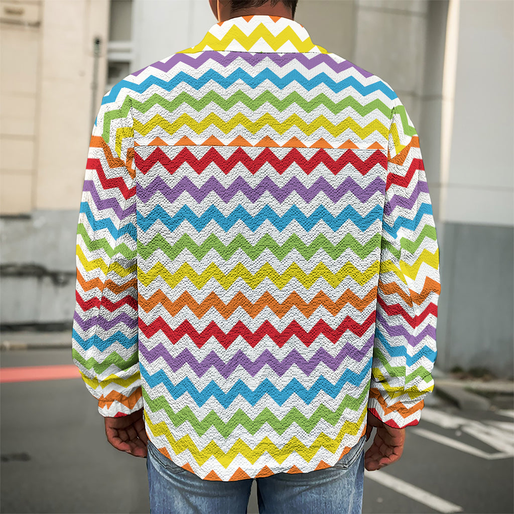 Rainbow Chevron Pattern Print Men's Shirt Jacket