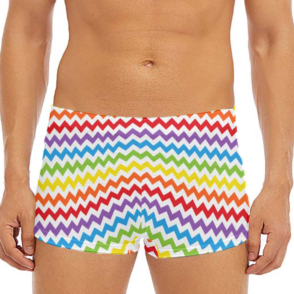 Rainbow Chevron Pattern Print Men's Short Boxer Briefs