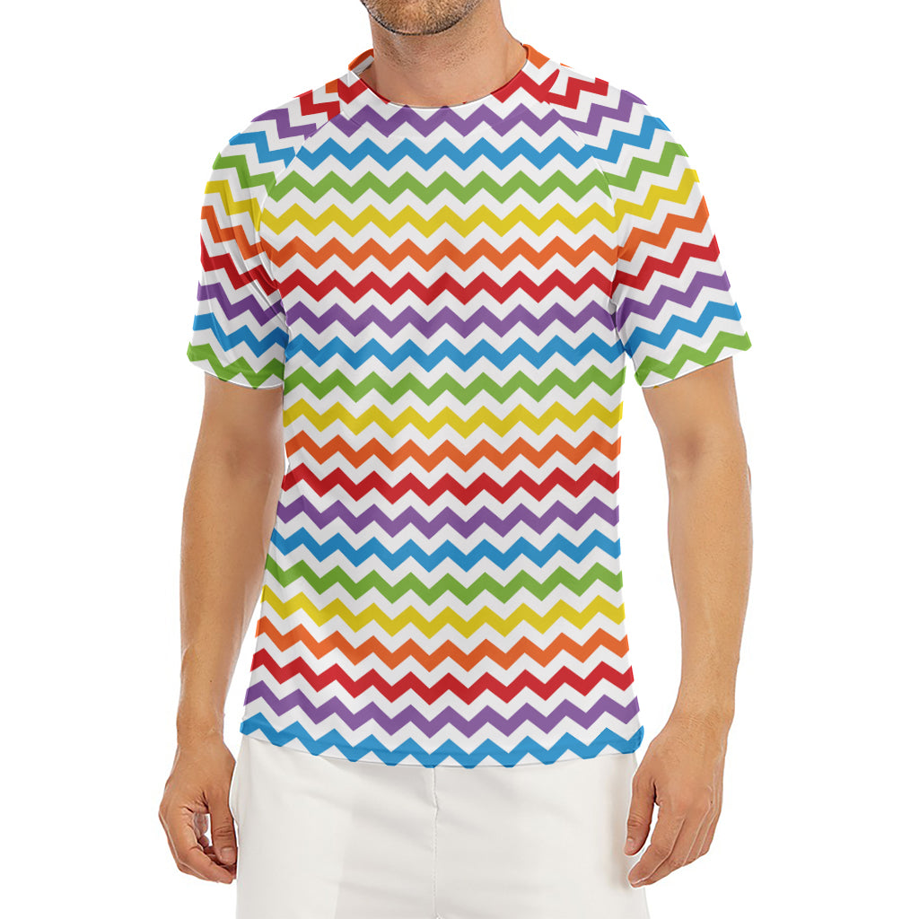 Rainbow Chevron Pattern Print Men's Short Sleeve Rash Guard
