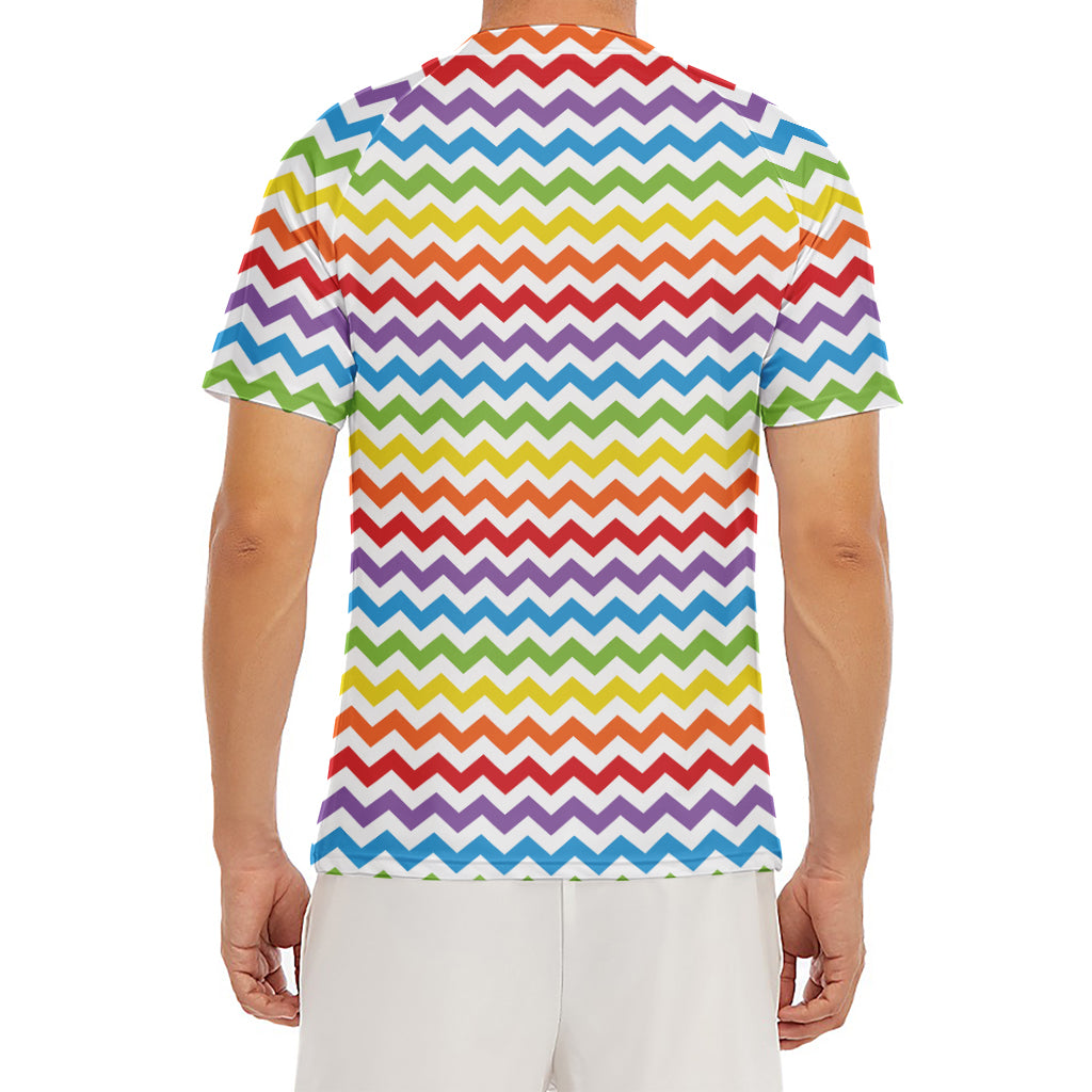 Rainbow Chevron Pattern Print Men's Short Sleeve Rash Guard