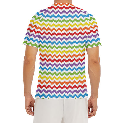 Rainbow Chevron Pattern Print Men's Short Sleeve Rash Guard