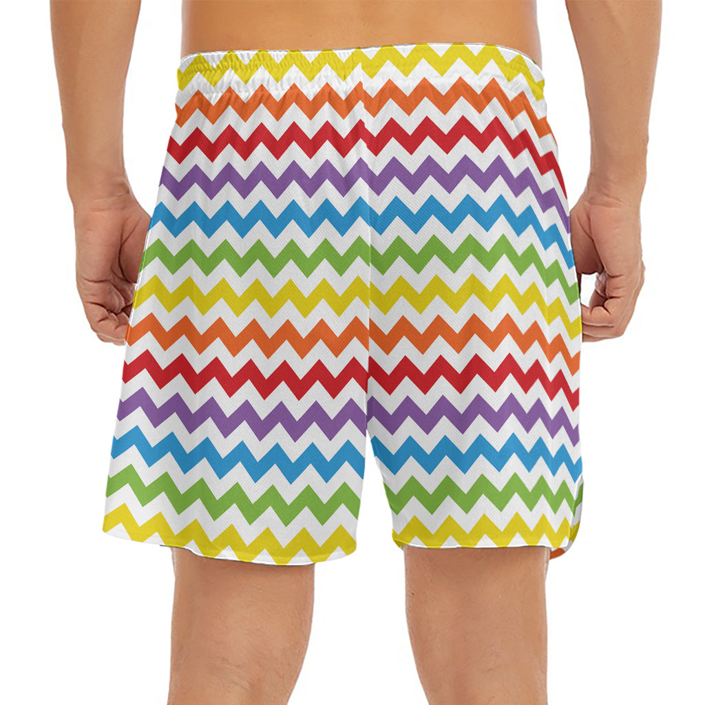 Rainbow Chevron Pattern Print Men's Split Running Shorts