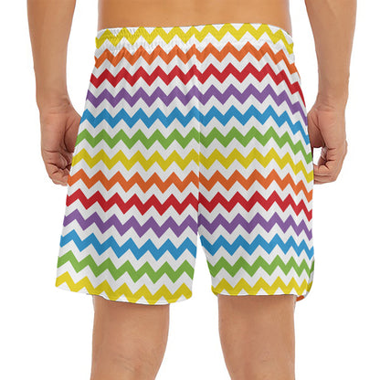 Rainbow Chevron Pattern Print Men's Split Running Shorts