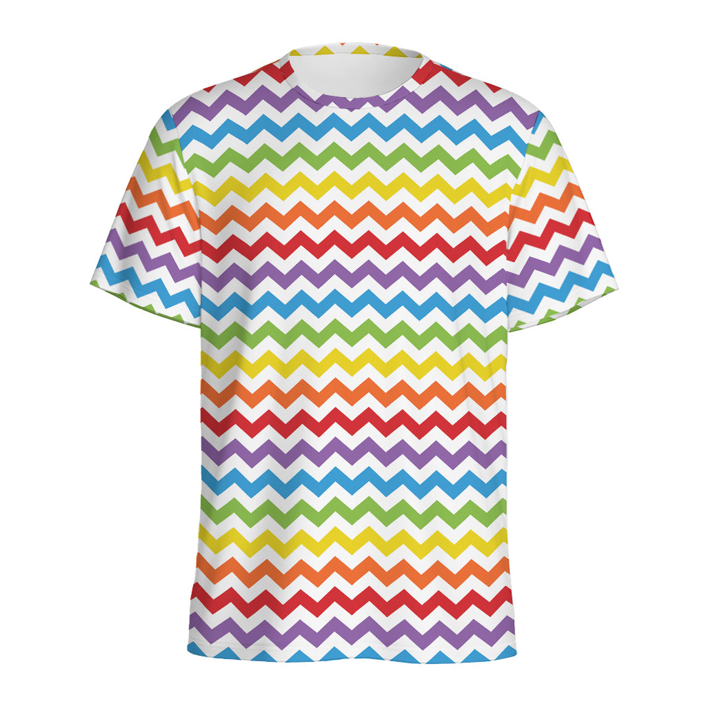 Rainbow Chevron Pattern Print Men's Sports T-Shirt