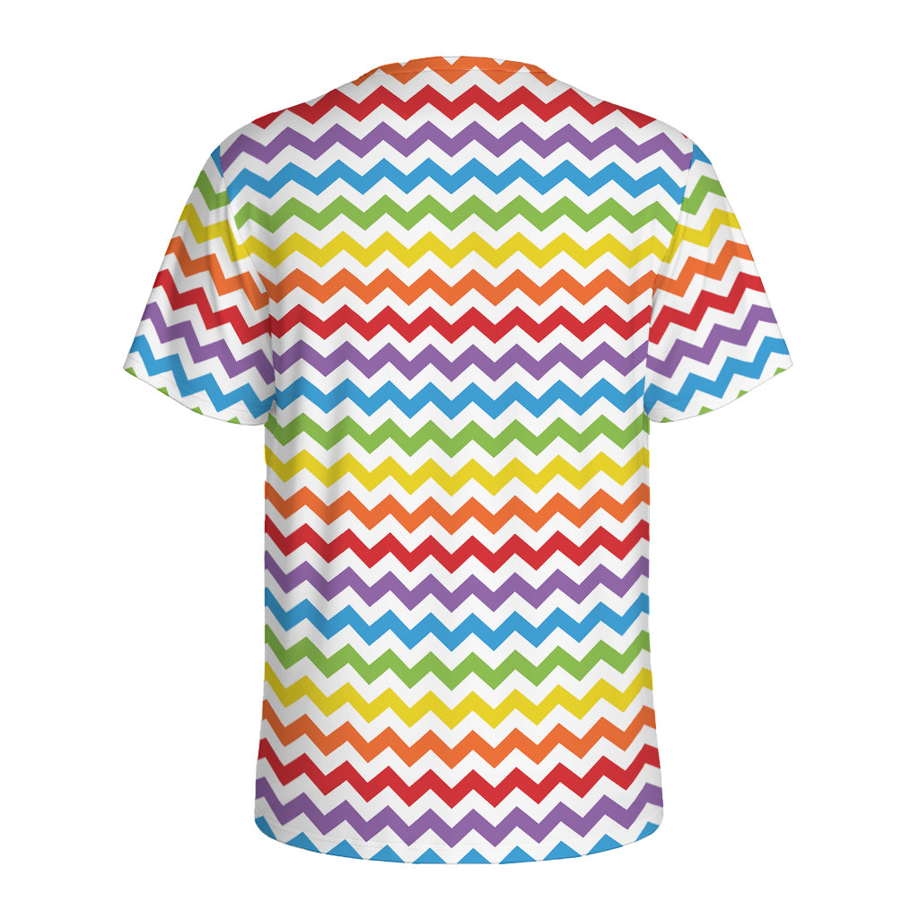 Rainbow Chevron Pattern Print Men's Sports T-Shirt