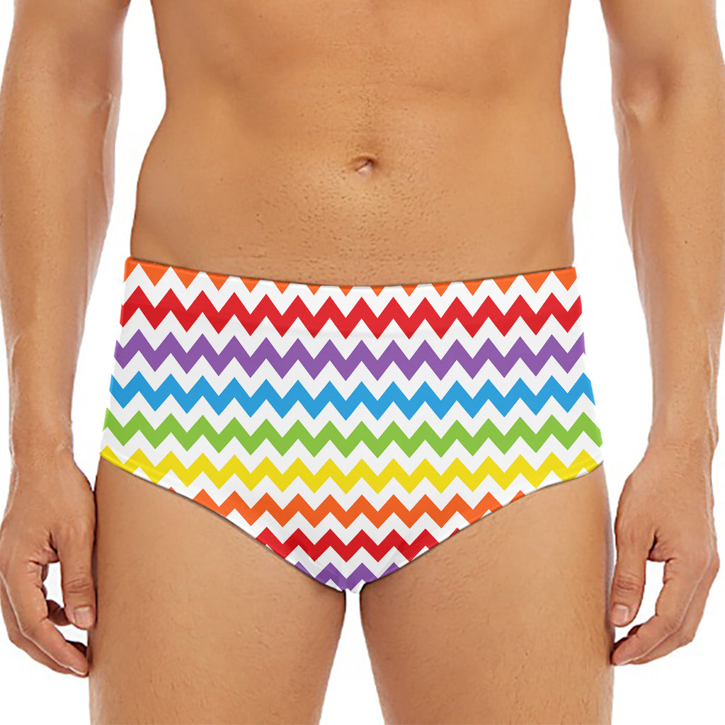 Rainbow Chevron Pattern Print Men's Triangle Swim Briefs