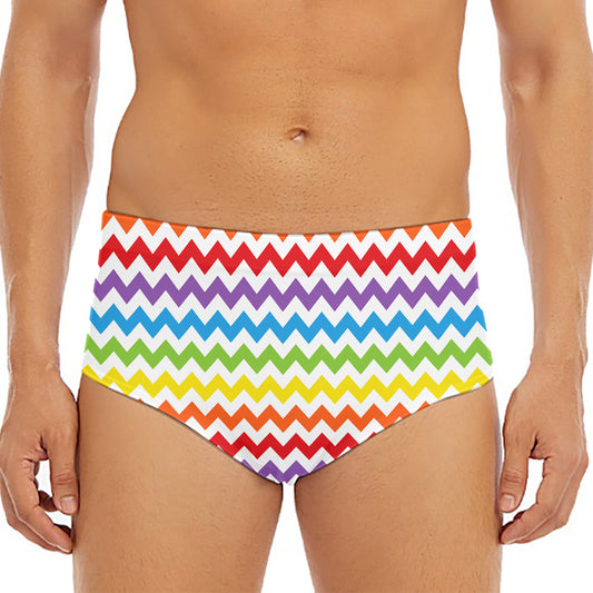 Rainbow Chevron Pattern Print Men's Triangle Swim Briefs