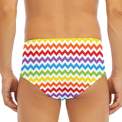 Rainbow Chevron Pattern Print Men's Triangle Swim Briefs
