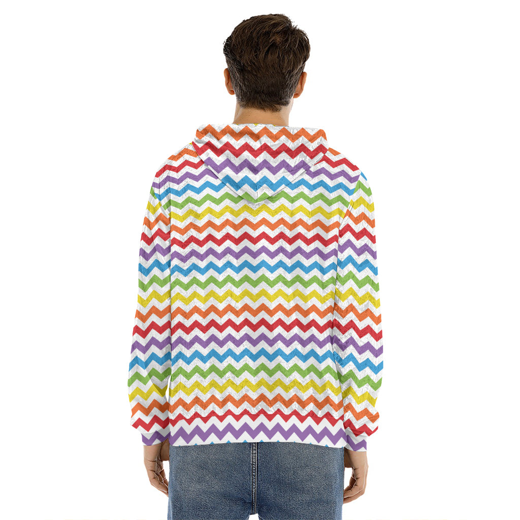 Rainbow Chevron Pattern Print Men's Velvet Pullover Hoodie